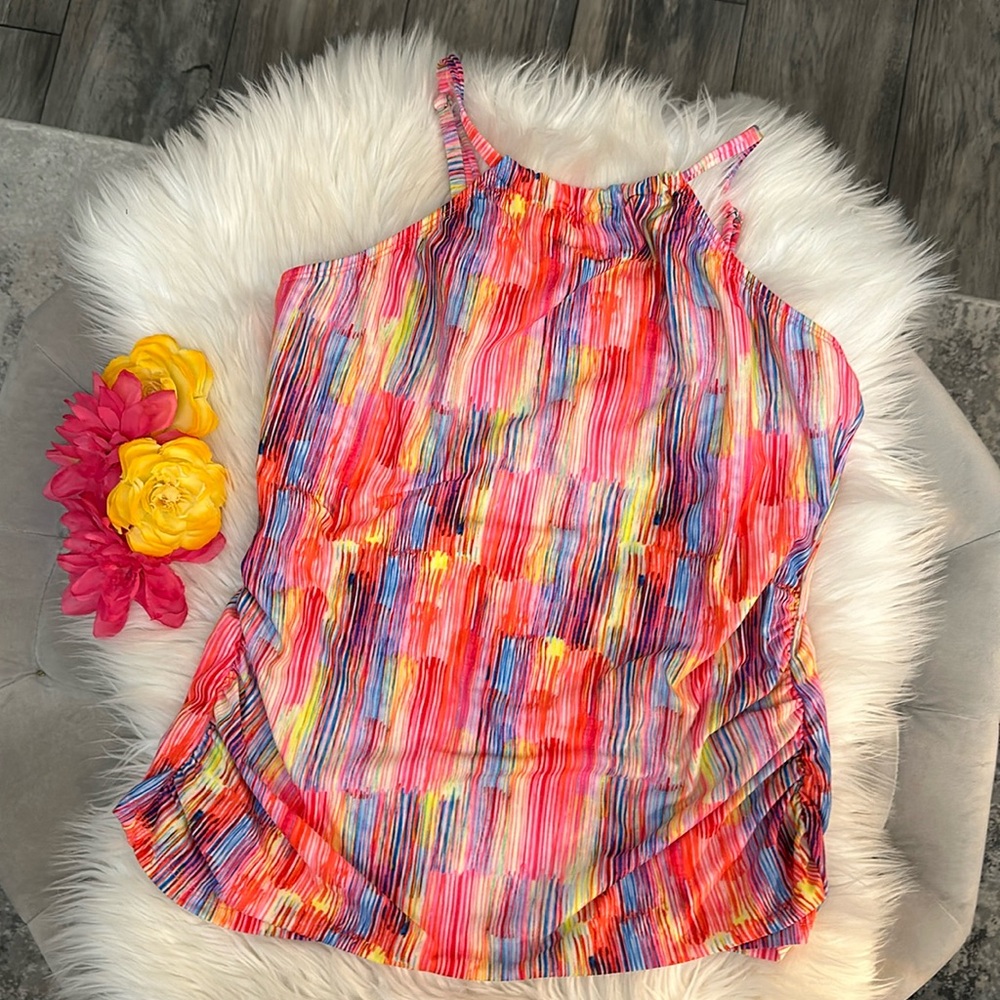 Venus Halter Swim Top Rainfall Design Multi Colored Sz 16
